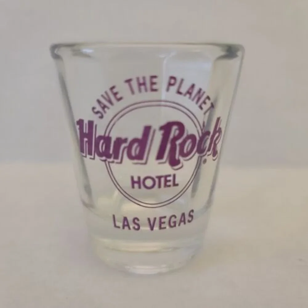 Hard Rock Cafe Save the Planet Beveled Shot Glass Purple Logo Las Vegas